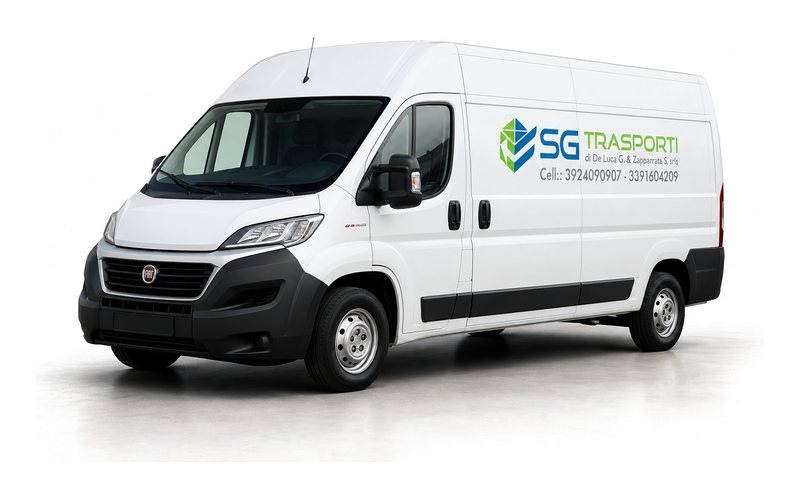 Fiat Ducato L3 H2 di SG Trasporti, furgone chiuso a passo lungo, visto di tre quarti